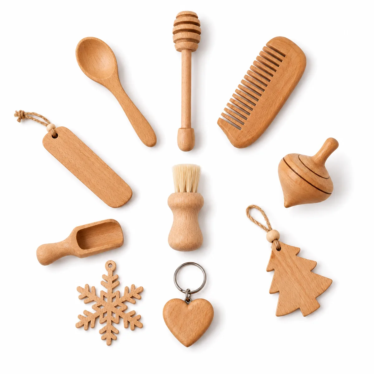 Assorted wooden gift options for custom Christmas crackers