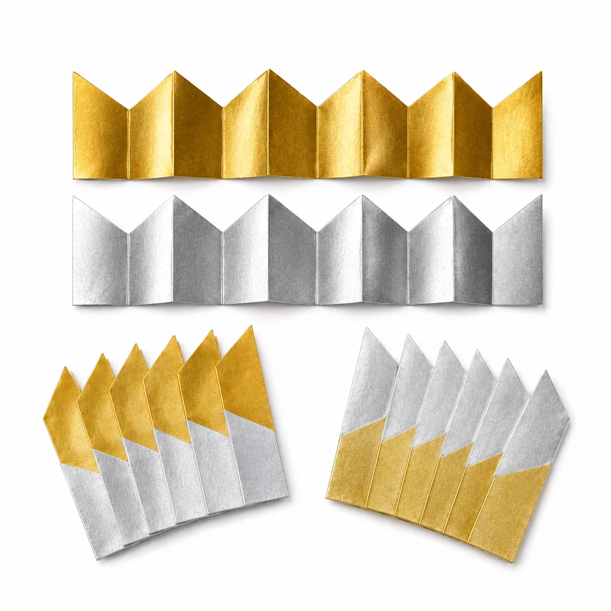 Gold and silver folded paper crown options for custom Christmas crackers