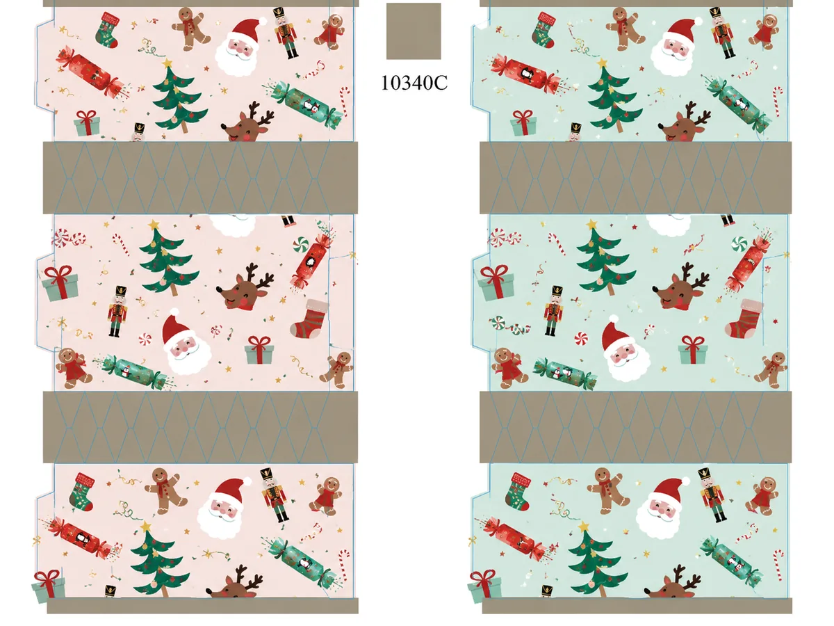 Christmas cracker artwork dielines prepared in pink and mint coordinated colourways