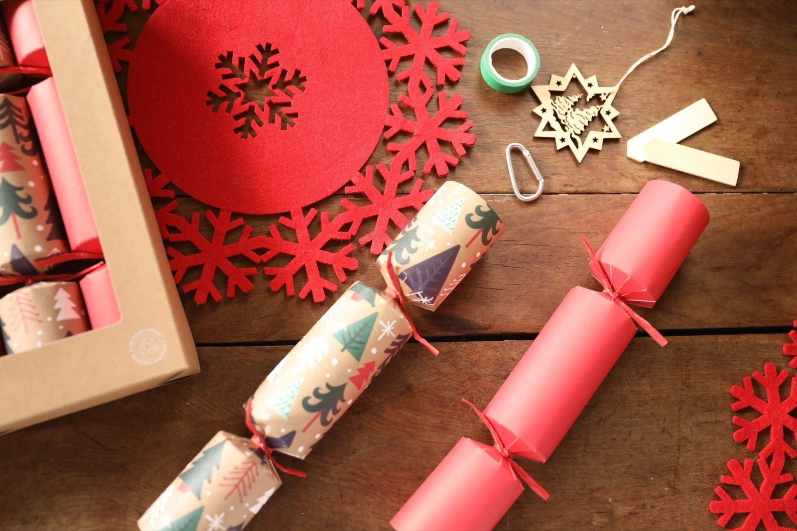 Christmas cracker range and packaging arranged for retail planning