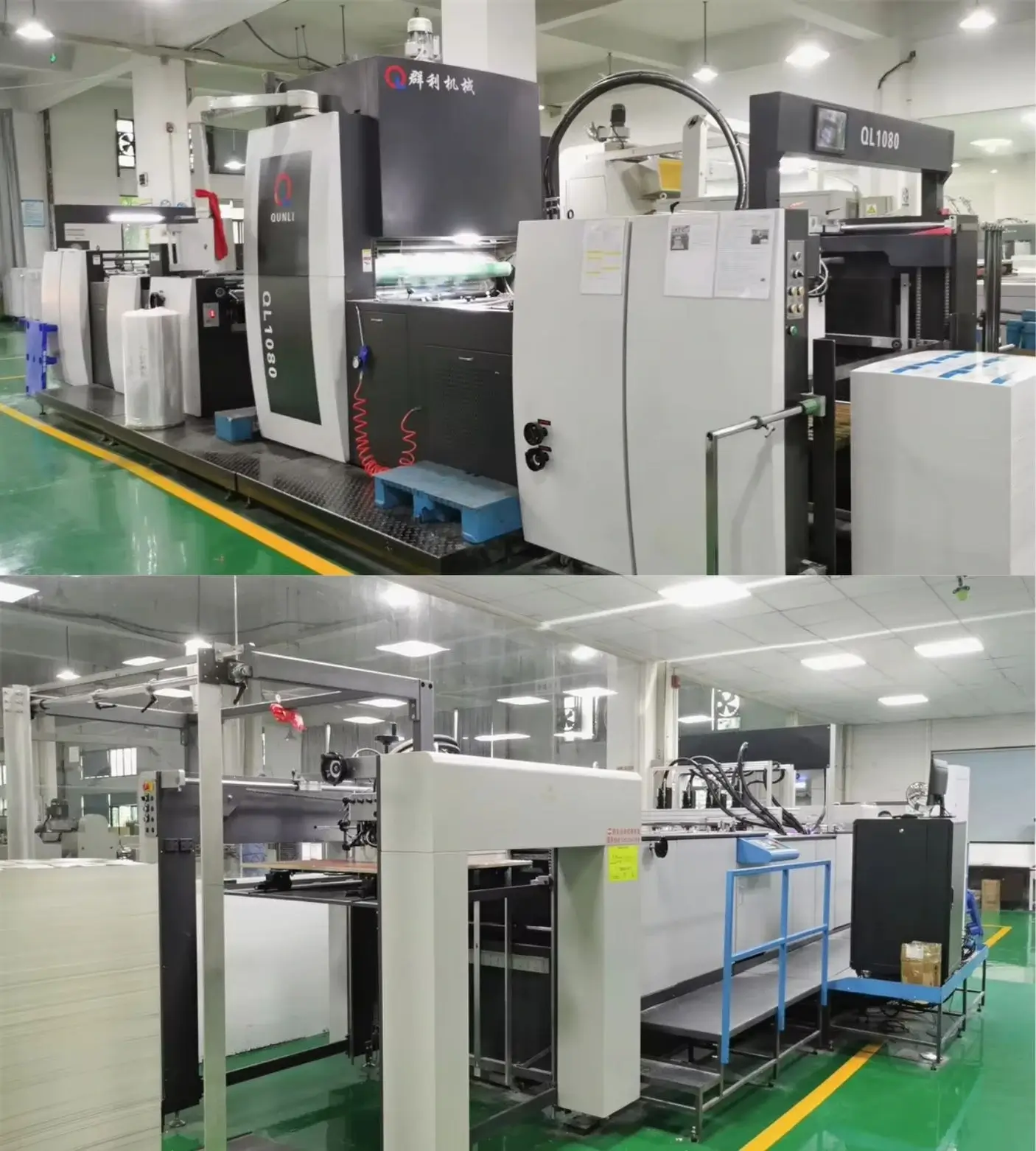 Laminating and composite machines applying protective film and decorative layers to cracker paper