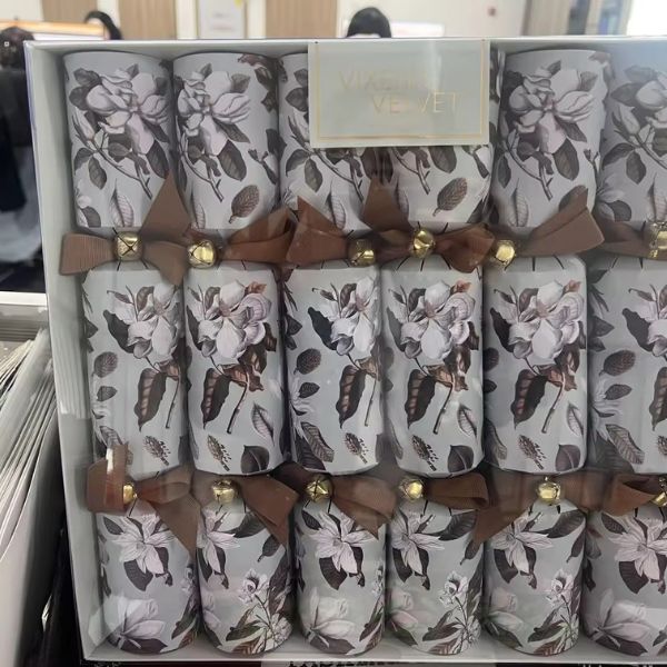 Luxury rigid box with gold foil for Christmas cracker packaging.