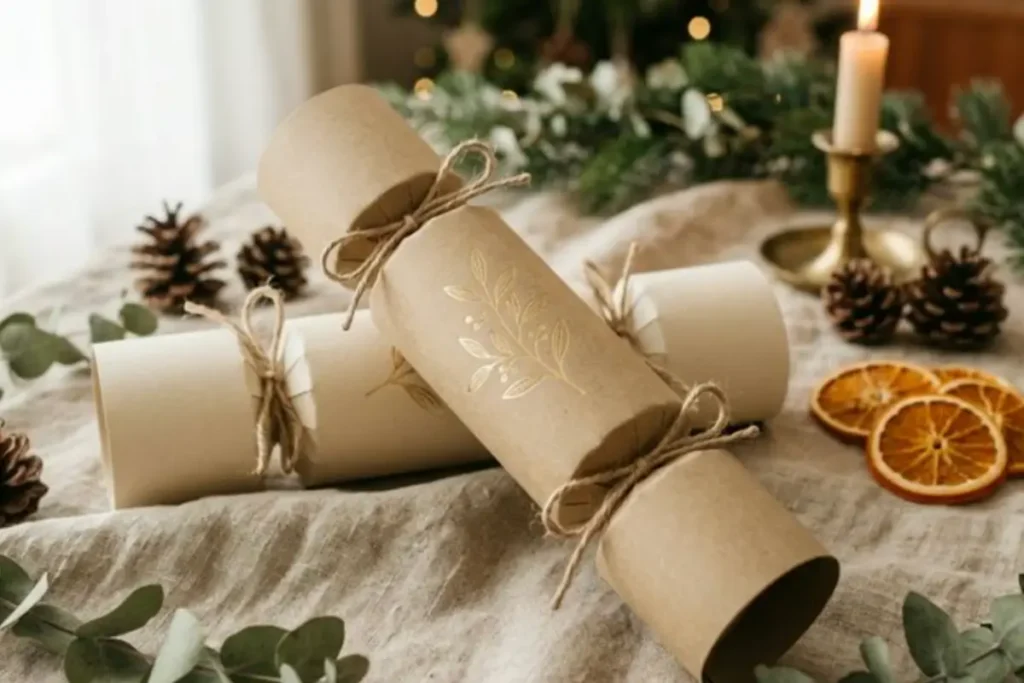 Eco-friendly minimalist Christmas crackers made with FSC certified kraft paper